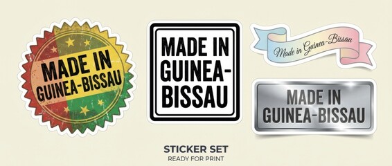 Obraz premium made in guinea-bissau sticker set featuring multiple badge and label designs with the text made in guinea-bissau