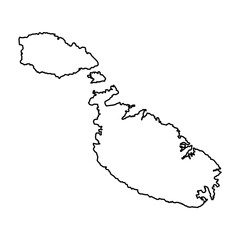 Black Outline Sketch Map of Malta Country