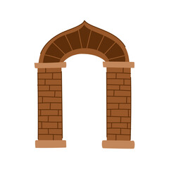 Naklejka premium Stone archway structure on white background, flat vector illustration symbolizing entrance, passage, portal, framework, and historic architecture for design and concept use