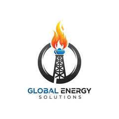 Global Energy Solutions Logo with Torch and Oil Rig.