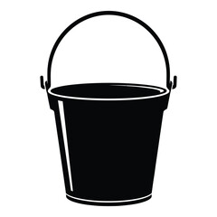 Simple black and white illustration of an empty plastic bucket with handle