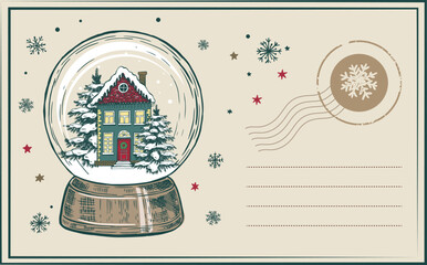 Vintage Christmas and new year postcard with stamps	
