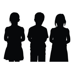 Silhouettes of three children standing together a simple black and white image