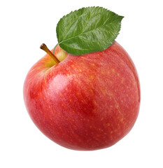 Red apple with leaves (Gala Apple) isolated, transparent PNG, PNG format, cut out