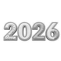 Dynamic three-dimensional rendering of the year 2026, showcasing diverse metallic textures on each number, symbolizing future prospects and significant annual milestones