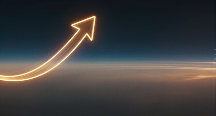Glowing arrow ascends through dark sky, trailing light streaks symbolizing progress and ambition.