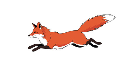 Obraz premium Dynamic illustration of a red fox jumping through the air with its long bushy tail stretched out against a clean white background.