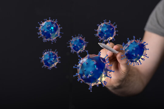 Hand drawing viruses, concept of medical research, disease, virus, healthcare, technology, pandemic, microscop