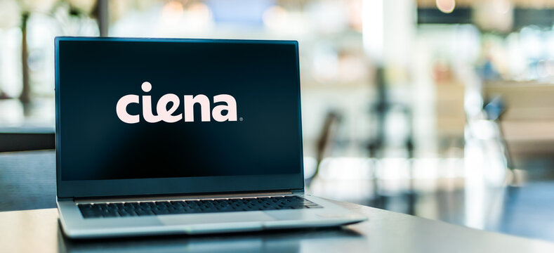 Laptop computer displaying logo of Ciena Corporation