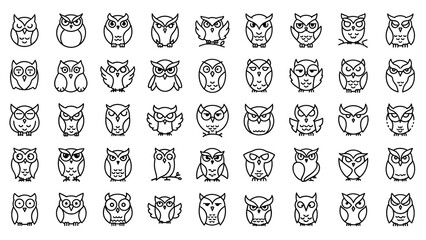 Collection of Diverse Line Art Owl Icons