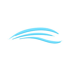 Light blue curved lines showing smooth air flow and gentle breeze on a clean white background, symbolizing fresh wind, movement, motion, and modern environmental or weather concept