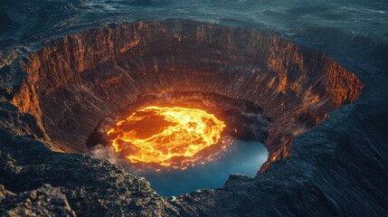 Fiery orb in dark landscape