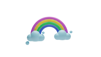 3D Rainbow with Clouds - Whimsical & Colorful Design