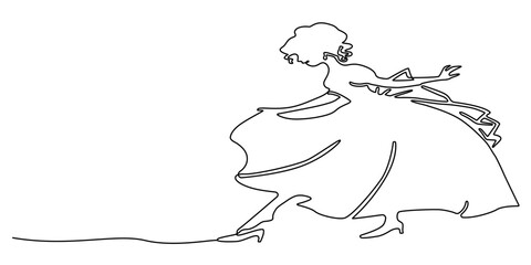 Single one line drawing a woman wearing a princess dress and wearing a tiara crown. Empowering women. Giving appreciation for all contributions. Tiara Day. Continuous line design graphic illustration © ANJALI