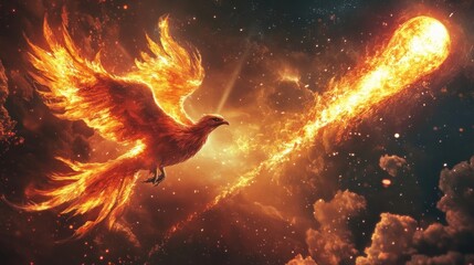 Fiery phoenix in flight