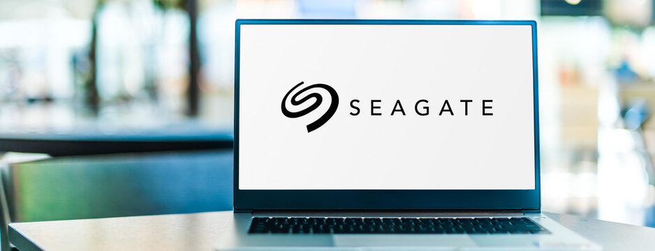 Laptop computer displaying logo of Seagate Technology