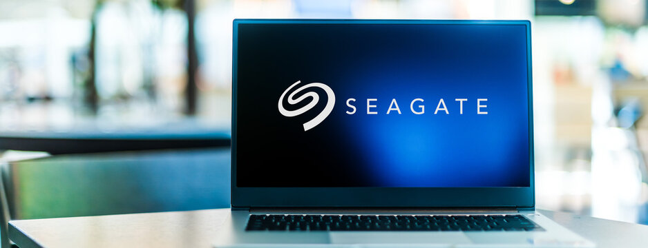 Laptop computer displaying logo of Seagate Technology