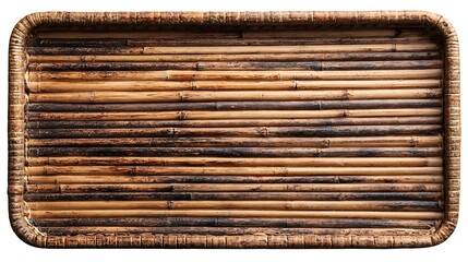 Rectangular woven bamboo tray isolated on white background for serving or display