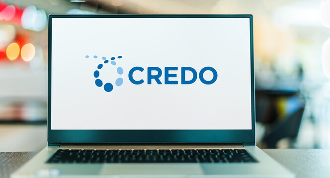 Laptop computer displaying logo of Credo company