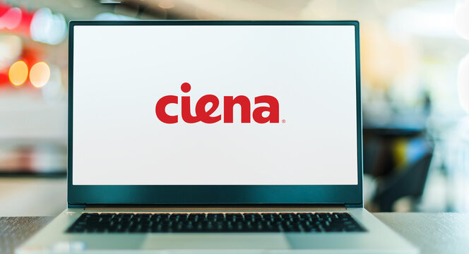 Laptop computer displaying logo of Ciena Corporation