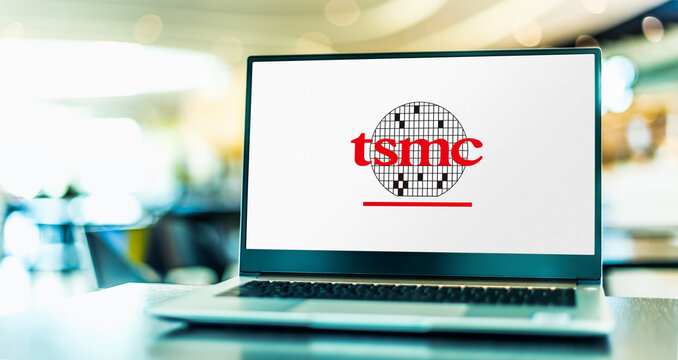 Laptop computer displaying logo of TSMC