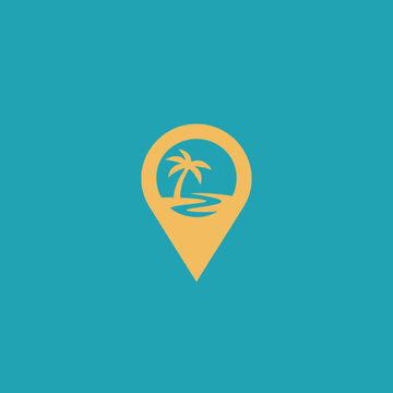 Tropical Beach Location Pin Icon.