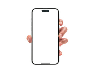 Hand showing smartphone with blank screen isolated.