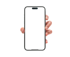 Hand showing smartphone with blank screen isolated.