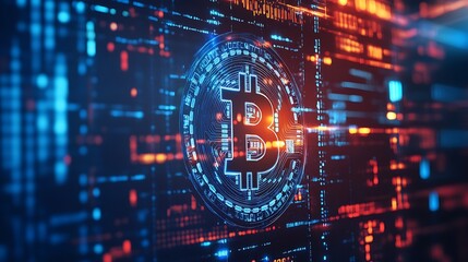 Bitcoin symbol digital display cryptocurrency technology finance concept