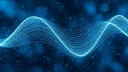 Blue wave of glowing dots on dark blue background