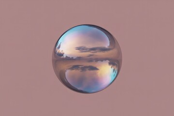 Reflective sphere with pastel sky and clouds