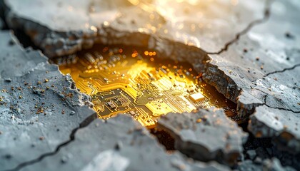 Macro Photography of Electronic Circuits Embedded in Crushed Concrete