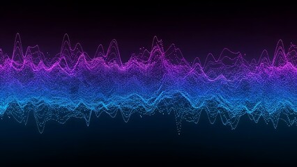 Gradient waveform pattern with purple and blue pixels on black background