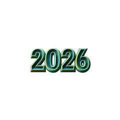 Vibrant three-dimensional text art displaying the number 2026 with a sleek gradient effect, suitable for various design projects related to future planning and timelines