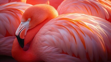 Flamingos clustered together