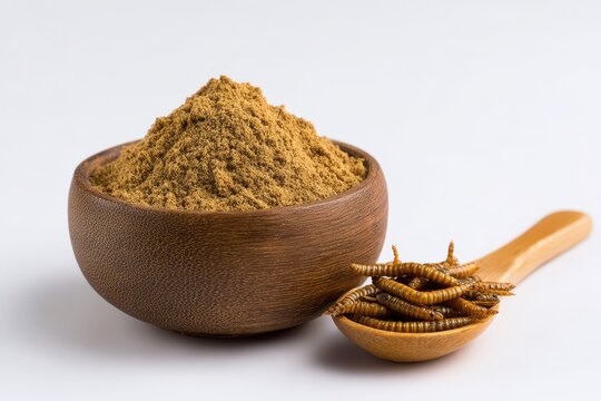 Bamboo Worm Flour: Edible Insect Protein Powder in Bowl for Sustainable Food Choices