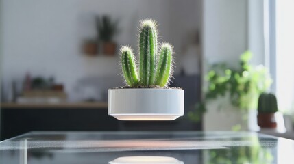Floating cactus potted plant interior decor