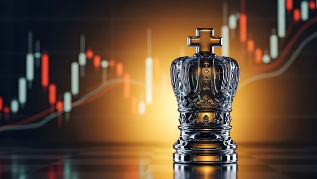 Chess King Piece with Stock Market Candlestick Chart Background. - Powered by Adobe