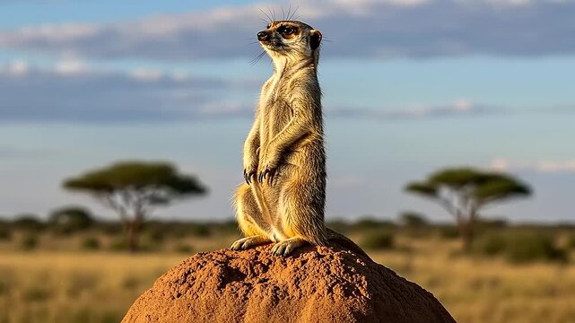 Alert Meerkat Sentinel on Guard in the African Savannah.