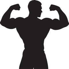Fototapeta premium Muscular bodybuilder flexing biceps silhouette isolated on white background vector