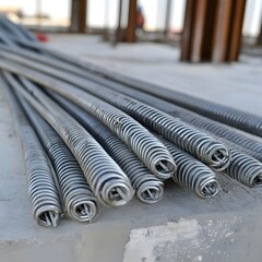 Steel Rods at Construction Site Closeup.