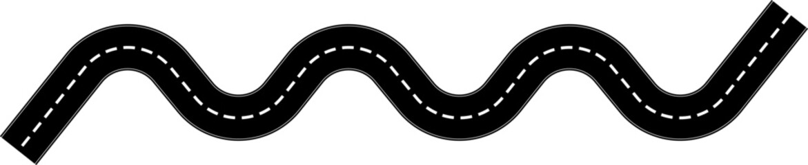 Naklejka premium Roadmap curvy road. Roadmap with stages. Top view on a curved highway road map. Roadmap diagram Vector illustration, PNG, JPG. 
