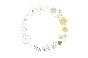 Floral wreath frame illustration with simple Scandinavian style Yellow and Gray