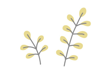 Minimal botanical branch illustration with simple leaves gray and yellow vector
