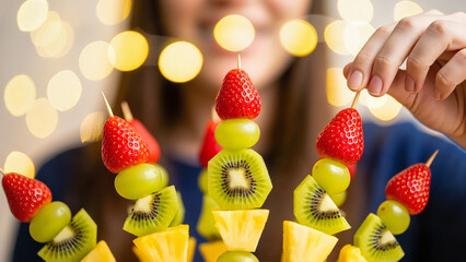 Colorful fruit skewers for Valentine's Day parties and healthy dessert promotions