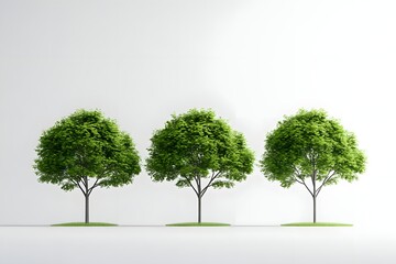 Three green trees on white background.