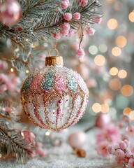 Decorative Christmas ornament on a festive tree background.