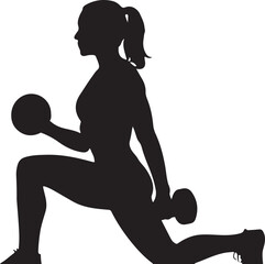 Silhouette of fitness woman doing lunges with dumbbells. Vector illustration of female athlete workout.