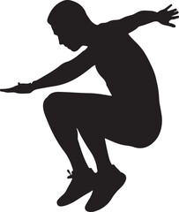 Fototapeta premium Silhouette of male athlete jumping. Vector illustration of man performing a long jump or leaping in the air.