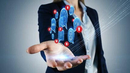 Digital communication held, modern technology represented through a woman's touch - Powered by Adobe